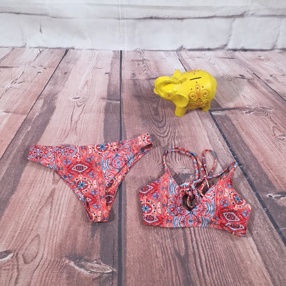 NEW SHEIN Bohemian Style Bikini in Pink Orange Red and Blue